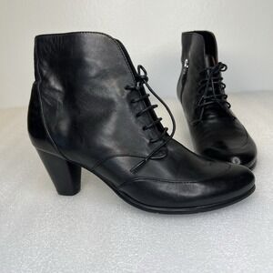 Spring Step Conquer Black Leather Boots 39 8.5  Lace Up Zip Cottagecore ‎ Witchy